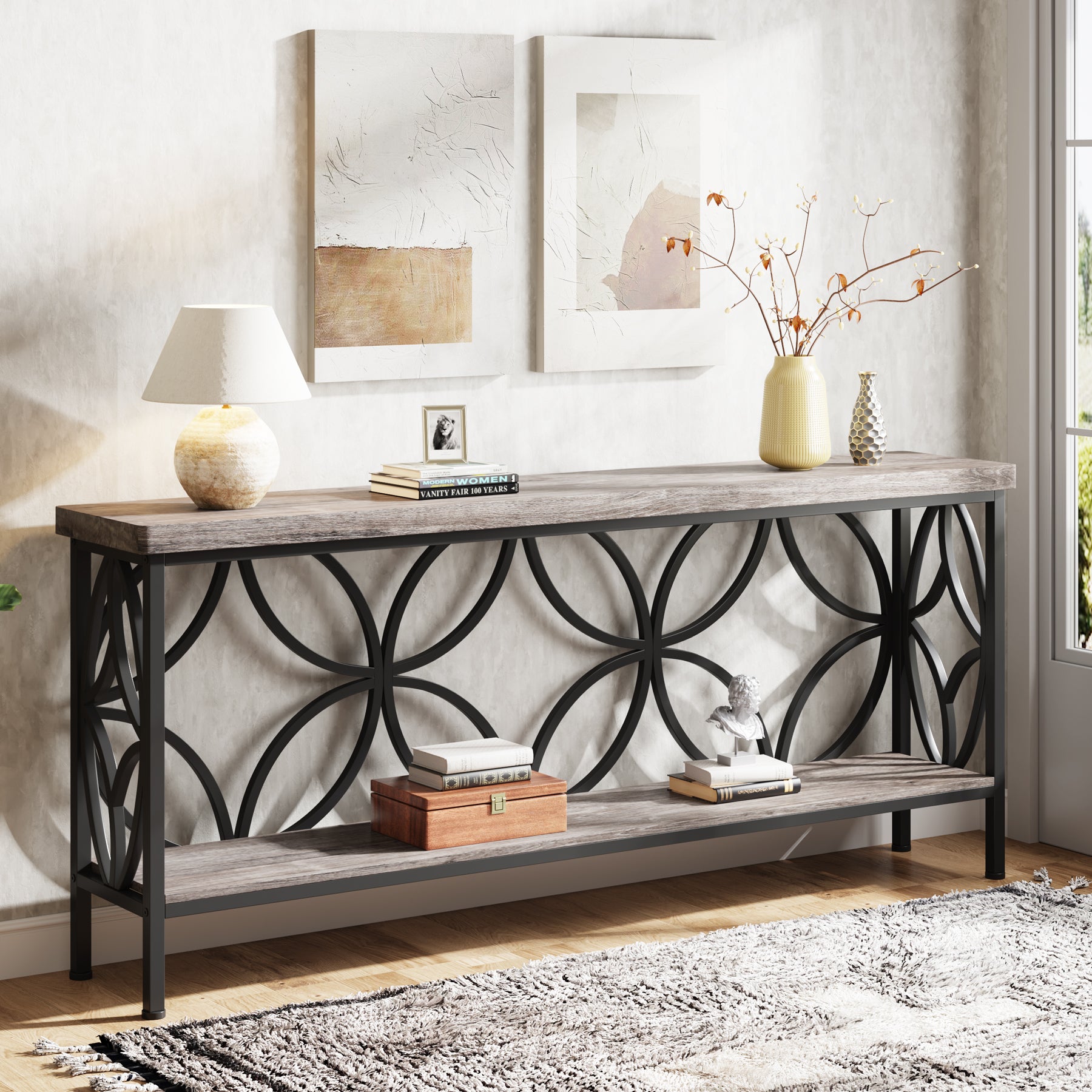 70.9" Console Tablel with Shelves for Entryway